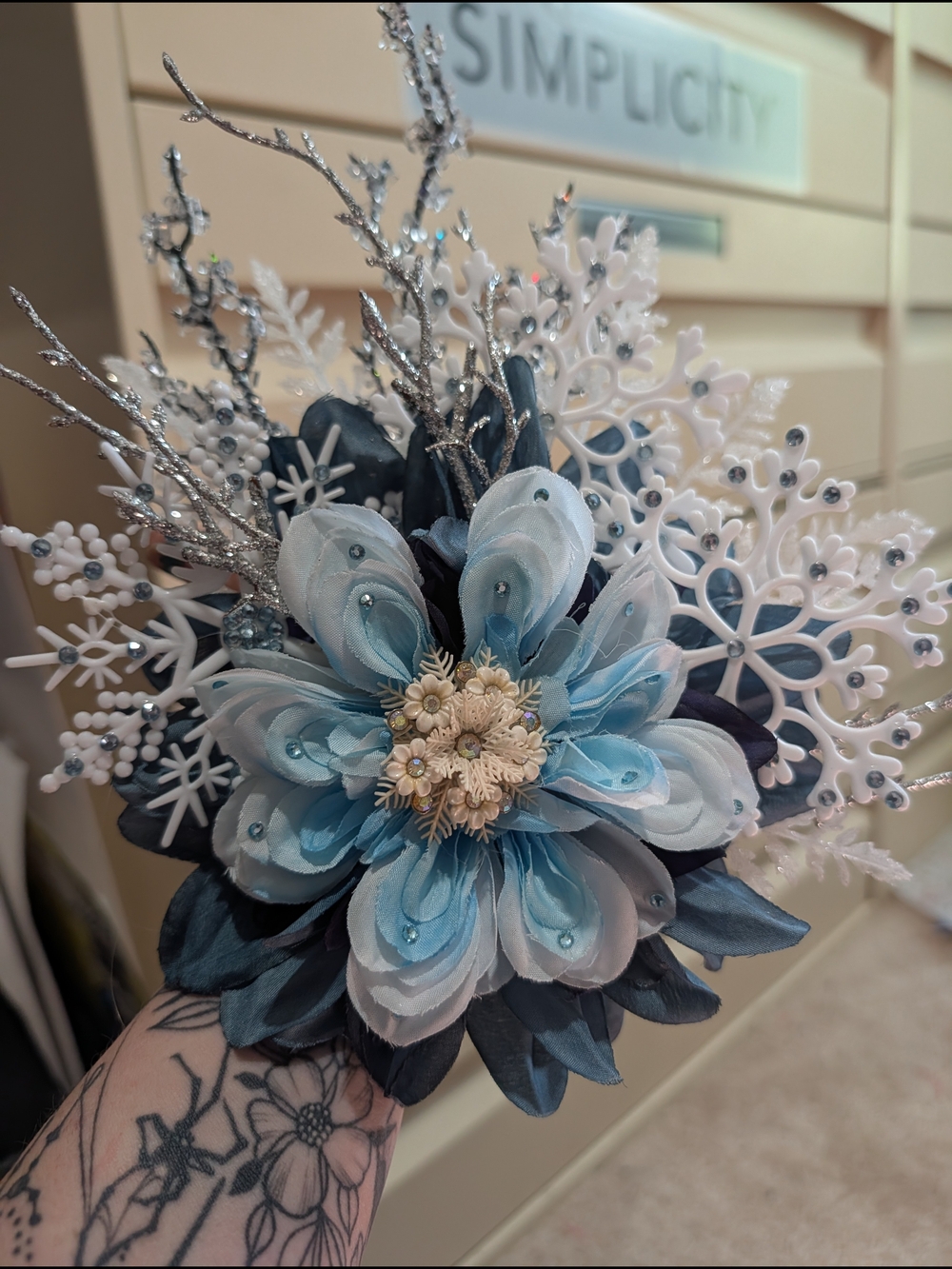 Blue & White Floral Snowflake Hair Clip